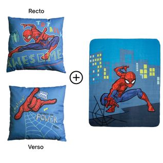 Ensemble Plaid Et Coussin, Spiderman Hero Bleu 110x140+40x40cm