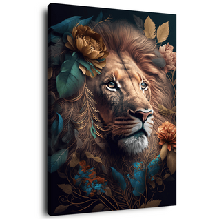 Tableau Sur Toile Lion Roi Fleuri 45x65 Cm