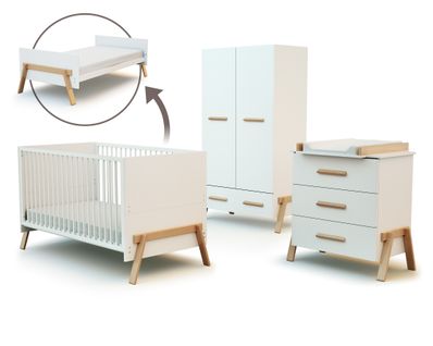 Chambre Bébé Lit, Commode à Langer 3 Tiroirs + Armoire En Bois