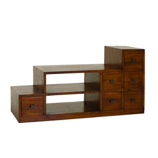 Lauren - Meuble TV Escalier Marron Bois Mindi