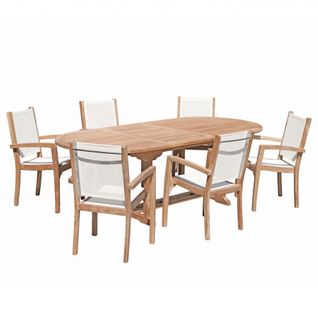 Harris - Salon De Jardin En Bois Teck 8/10 Pers. - 1 Table Ovale Extensible 180*240/100cm Et 6 Faut