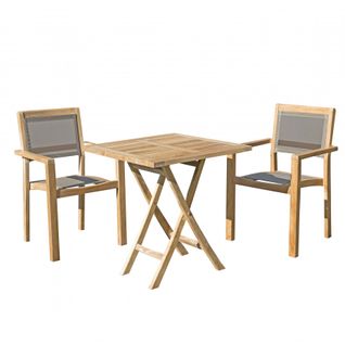 Harris - Salon De Jardin En Bois Teck 2 Pers - 1 Table Carrée Pliante 70 Cm Et 2 Fauteuils Empilabl