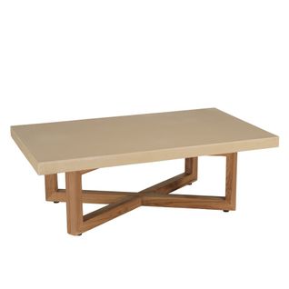 Dak - Table Basse Rect. 120x70cm En Béton Et Bois De Teck Beige