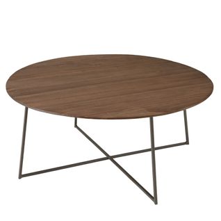 Romy - Table Basse Ronde 80x80cm En Bois De Mindi Pieds En Métal Noir