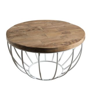 Sixtine - Table Basse Plateau 60x60cm Bois Teck Recyclé Métal Blanc