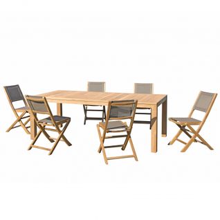 Halice - Salon De Jardin En Bois Teck 6/8 Personnes - 1 Table Rectangulaire 220*100 Cm Et 6 Chaises