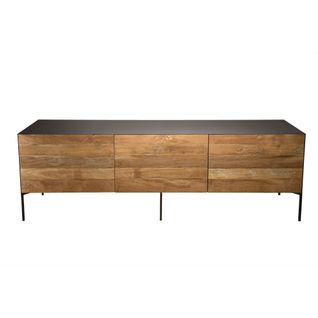 Maxence - Meuble TV 2 Portes 1 Tiroir Bois Teck Recyclé Et Pieds Gris