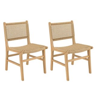 Valeria - Lot De 2 Chaises Jardin En Bois De Teck Naturel Rotin Beige
