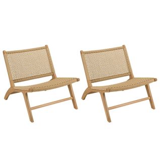 Valeria - Lot De 2 Fauteuils De Jardin En Bois De Teck Rotin Beige