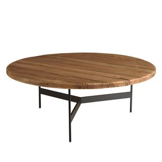 Dandy - Table Basse Ronde 90x90cm Bois Pin Recyclé Et Pieds Métal Noir