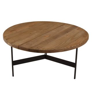 Dandy - Table Basse Ronde 70x70cm Bois Pin Recyclé Et Pieds Métal Noir