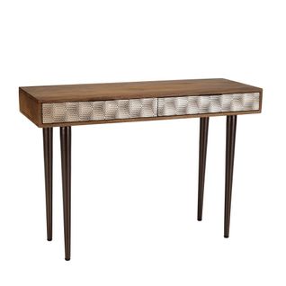 Alix - Console En Bois De Manguier 2 Tiroirs Motifs Ethniques Dorés