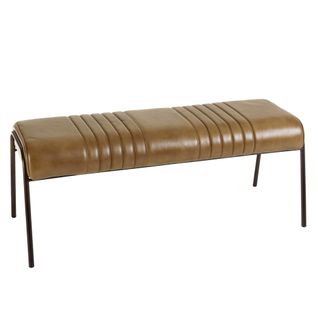 Marcel - Banc Matelassé En Cuir Marron Et Pieds Acier