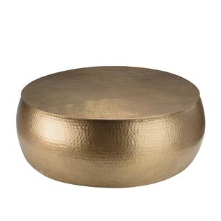 Johan - Table Basse Ronde 106x106cm Effet Martelé Aluminium Doré