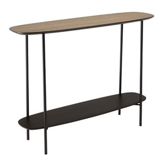 Julia - Console 2 Plateaux 100x30cm Bi-matière Marron/noir Pieds Métal