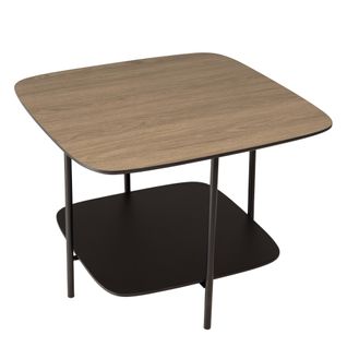 Julia - Table Basse 2 Plateaux 60x60cm Bi-matière Bois Marron/noir