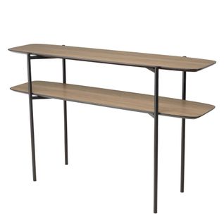 Julia - Console Double Plateau Marron 120x33cm Bois Pieds Métal Noir
