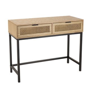 Marceau - Console 2 Tiroirs Cannage Naturel Pieds Métal Noir