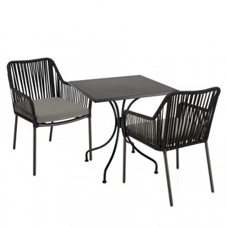 Malo - Salon De Jardin 2 Pers. - Table Carrée 70x70cm Et 2 Fauteuils Gris Et Noirs En Cordage