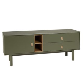 Ethan - Meuble TV 1 Porte, 2 Tiroirs Et 2 Niches En Bois Vert