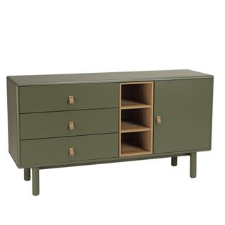 Ethan - Buffet 1 Porte 3 Tiroirs 3 Niches Bois Naturel Vert
