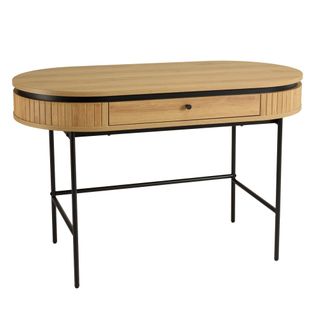 Ethan - Bureau Arrondi Bois Couleur Naturelle 1 Tiroir Pieds Noir
