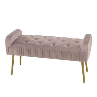 Agathe - Banc De Lit Velours Rose Poudré Pieds Métal Doré