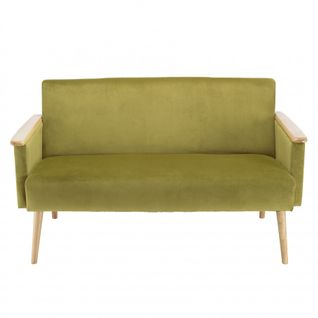 Albane - Canapé 2 Places Velours Vert Clair Pieds Et Accoudoirs Bois