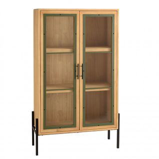 Haby - Vaisselier 2 Portes Vitrées Encadrement Vert Pin Et Métal Noir