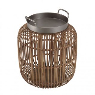 Victoire - Table D'appoint Cylindrique Avec Poignées 51x51cm Plateau En Métal Noir Piètement En Rot