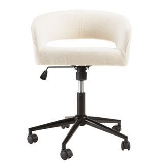 Mina - Chaise De Bureau à Roulettes En Tissu Écru Dossier Ouvert