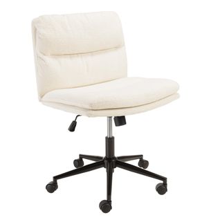 Mina - Chaise De Bureau à Roulettes En Tissu Écru Dossier Carré