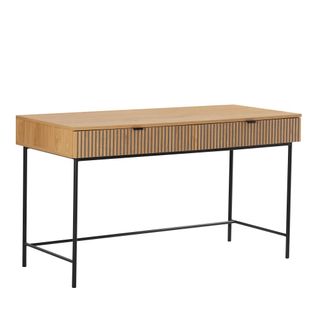 Scott - Bureau 2 Tiroirs Bois Décor Effet Rainuré Noir Et Naturel