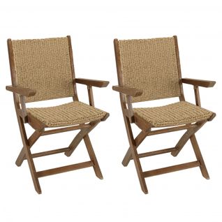 Victoire - Lot De 2 Fauteuils Pliants Acacia Huilé Et Rotin Synthétique