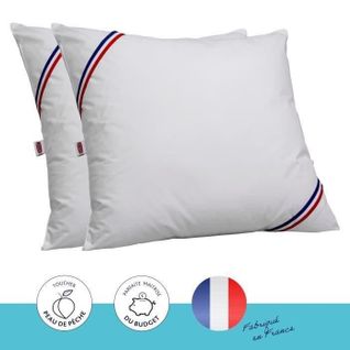 Lot De 2 Oreillers Tendance - 60 X 60 Cm - Garnissage 100% Polyester Fibre Creuse Siliconée - Blanc