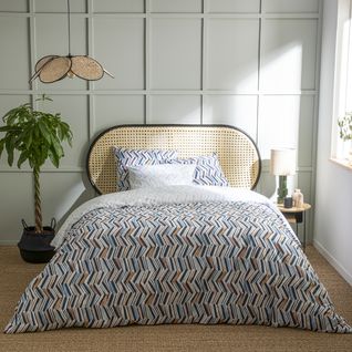 Pack Housse De Couette + Taie(s) D'oreiller Coton Apache 200 X 200 Cm Bleu Foncé, Bleu Clair, Orange