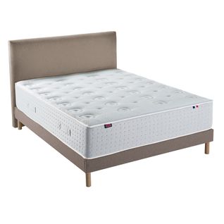 Ensemble Matelas Mousse 140x190 cm LE VERITABLE Ferme + Sommier + Tête De Lit Blanc X Beige