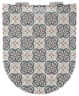 Abattant Wood Slim Avec Descente Assistée à Motifs Carreaux De Faïence - 47.5x36.5 Cm - Crème