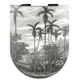 Abattant Wood Slim Avec Descente Assistée Imprimé De Cocotiers - 47.5x36.5 Cm - Gris Clair