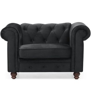 Grand Fauteuil Chesterfield Velours Noir
