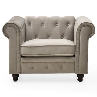 Grand Fauteuil Chesterfield Velours Taupe
