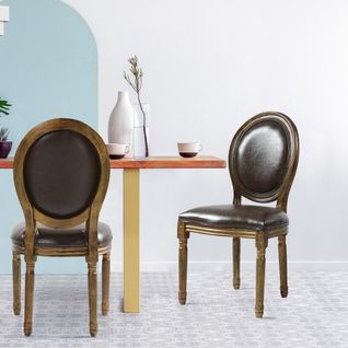Lot De 2 Chaises De Style Médaillon Louis Xvi Simili (p.u) Marron Bois Patiné Or