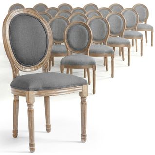 Lot De 20 Chaises De Style Médaillon Louis Xvi Tissu Gris Clair