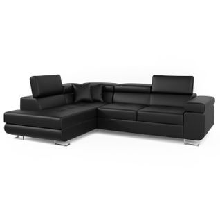 Canapé D'angle Convertible Antoni Avec Têtières Relevables Simili Noir