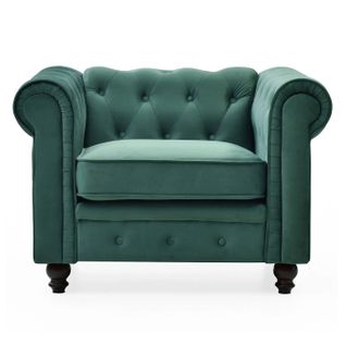 Fauteuil Design Velours "chesterfield" 111cm Vert