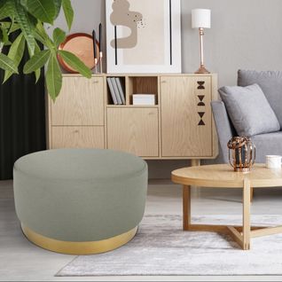 Pouf Rond Daisy Tissu Beige Pied Or