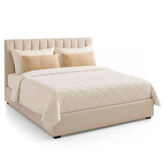 Lit Coffre Songe + Sommier Tissu Beige 180x200 cm