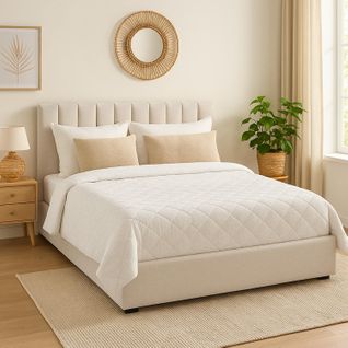 Lit Coffre Songe + Sommier Tissu Beige 160cm