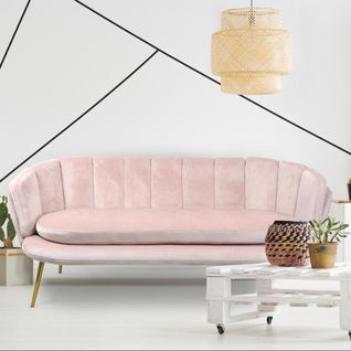 Canapé 3 Places Arrondi Brenda Velours Rose Pieds Or