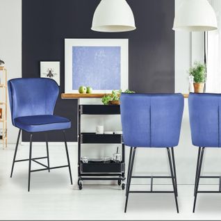 Chaise De Bar Elsa Velours Bleu